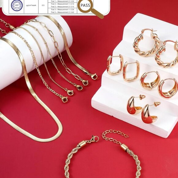 Gold Jewelry Set Women 14K Gold Plated Dainty Elegant Mix Pack Accessories - Picture 5 of 9